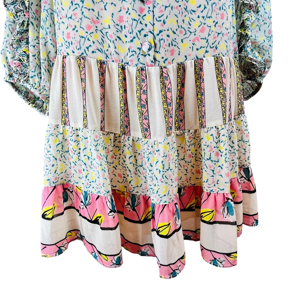 FREE PEOPLE Pink Foral Dress Mini Boho Small Flowers in Hair Babydoll Ruffles - Picture 10 of 16